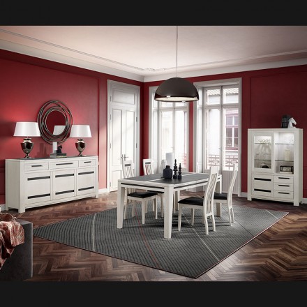 Vitrine Ines blanc 2 portes 3 tiroirs