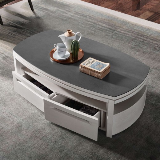 Table basse Ines blanche 2 tiroirs
